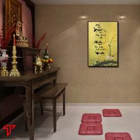 Tranh hình phật thư pháp chữ xuân